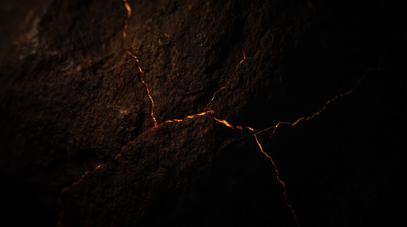 Fine veins of molten gold running through dark stone